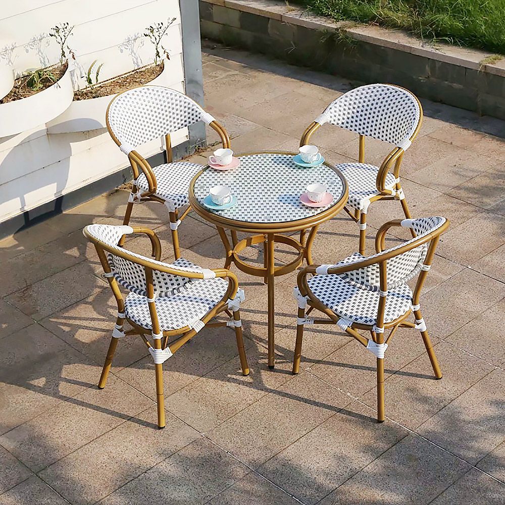 5-Pieces Rattan Woven Outdoor Dining Set with Aluminum Frame