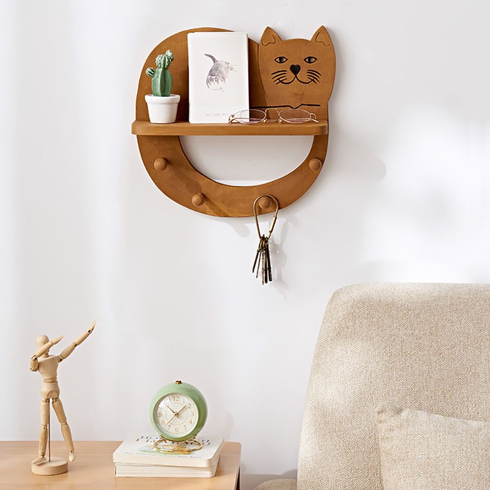 CatShaped WallMounted Shelving with Hook for Entryway