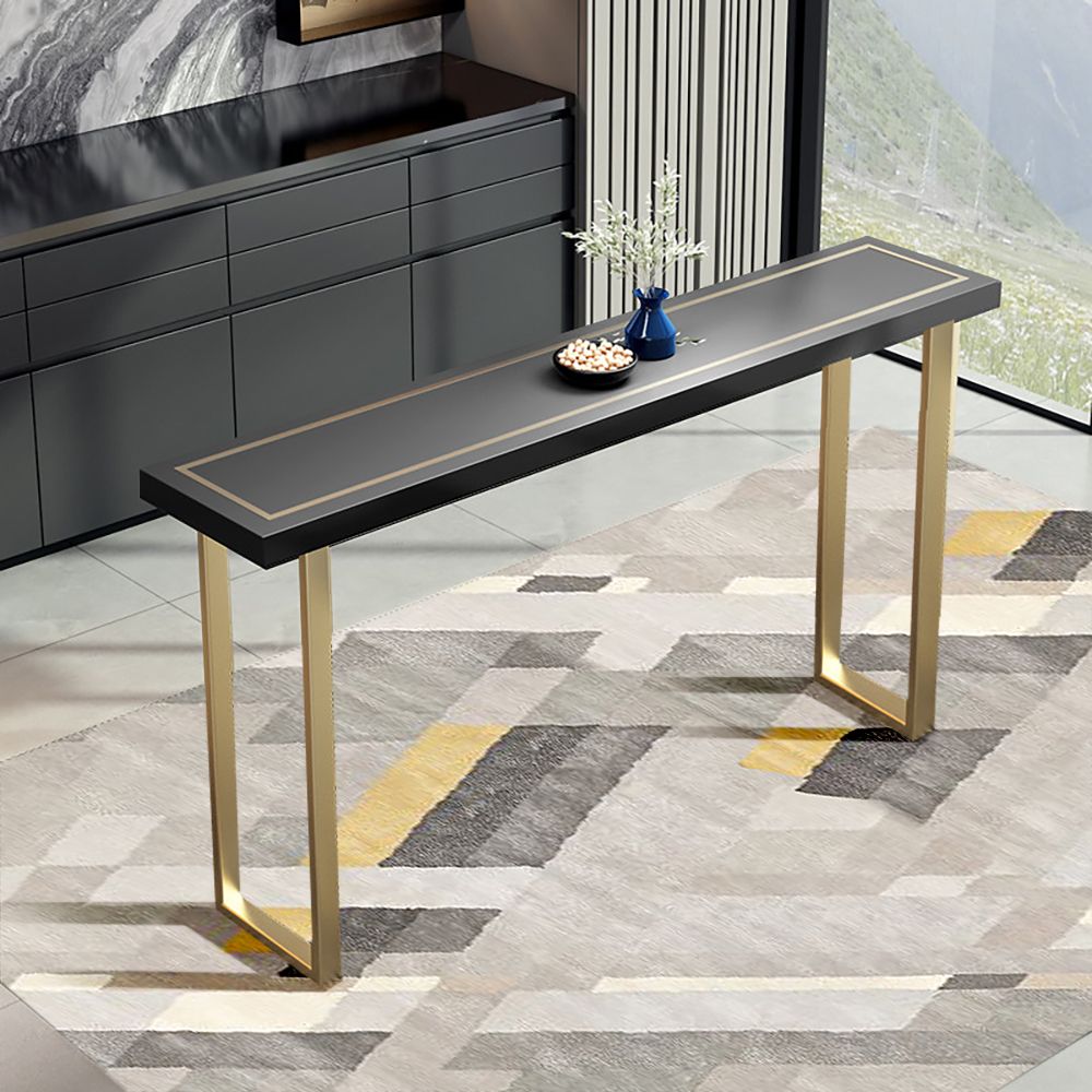 63" Modern Rectangular Black Wooden Bar Table Metal in Gold