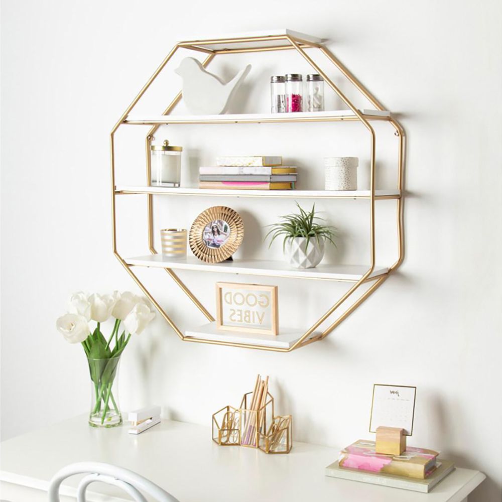 Modern Wall Shelving 5Tiered in Gold&White