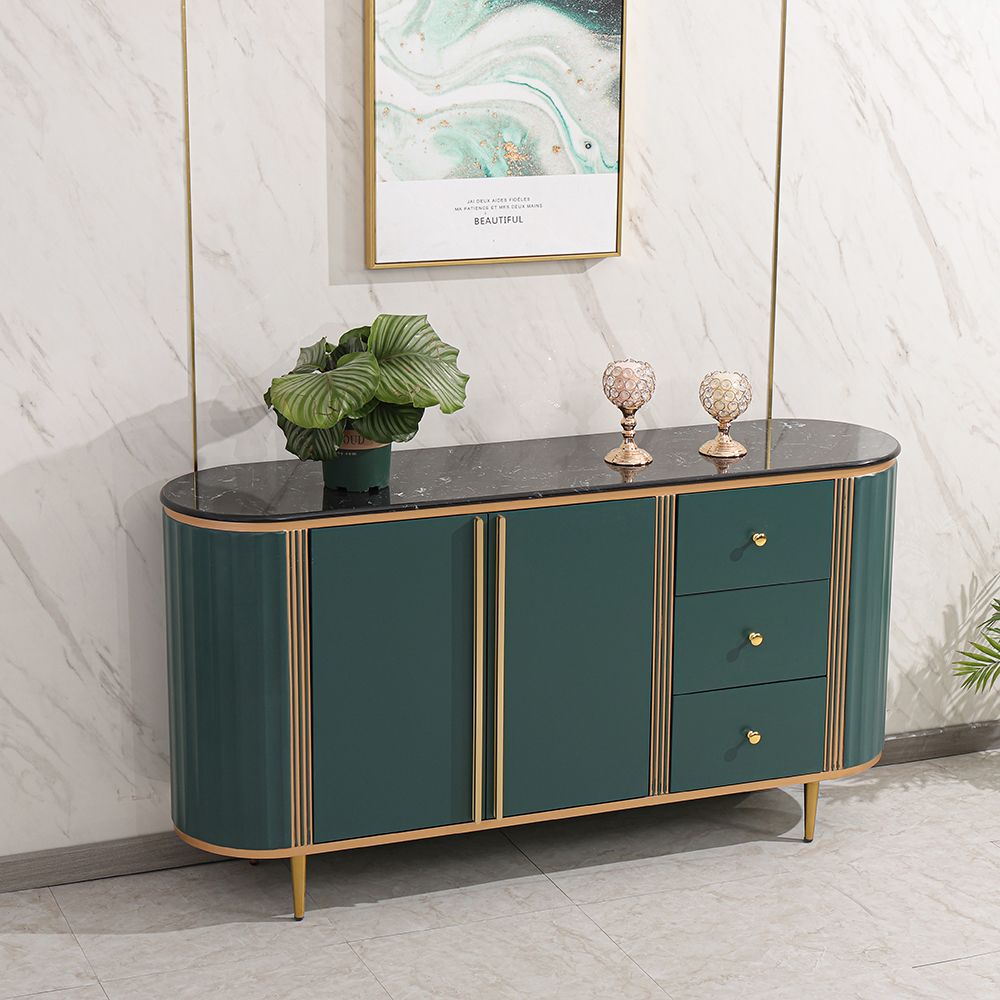 Italian Green Buffet Oval Stone Top Sideboard 2 Doors 1 Shelf 3 Drawers