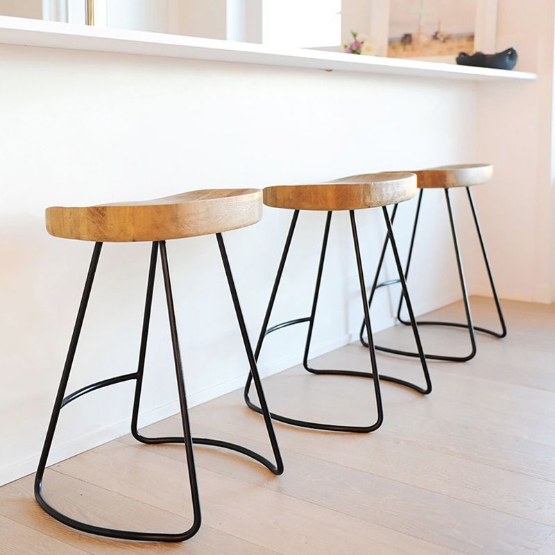 25.6"H Modern Counter Height Bar Stool Wooden Seat with Metal Legs