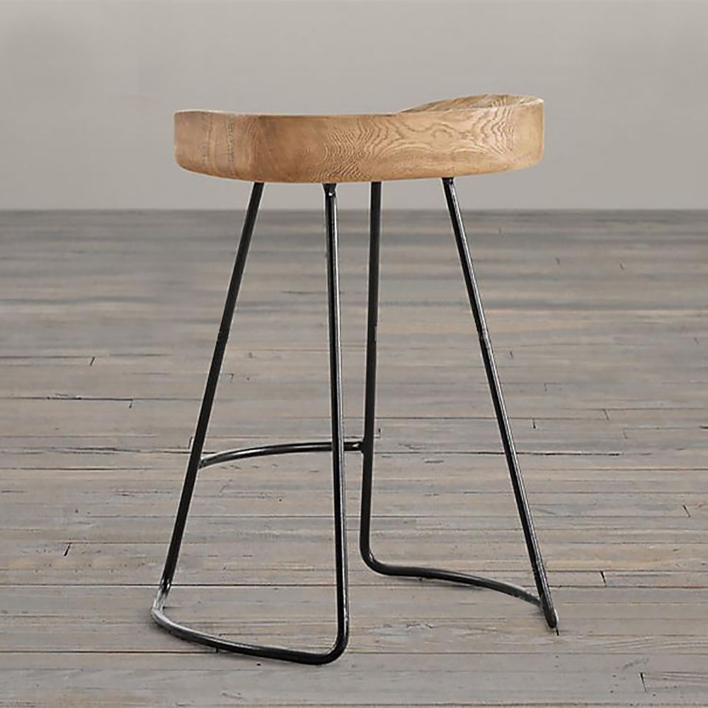 25.6"H Modern Counter Height Bar Stool Wooden Seat with Metal Legs