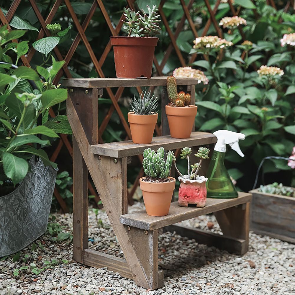 Wooden 3Tier Plant Pots Stand Ladder Shelf for Outdoor