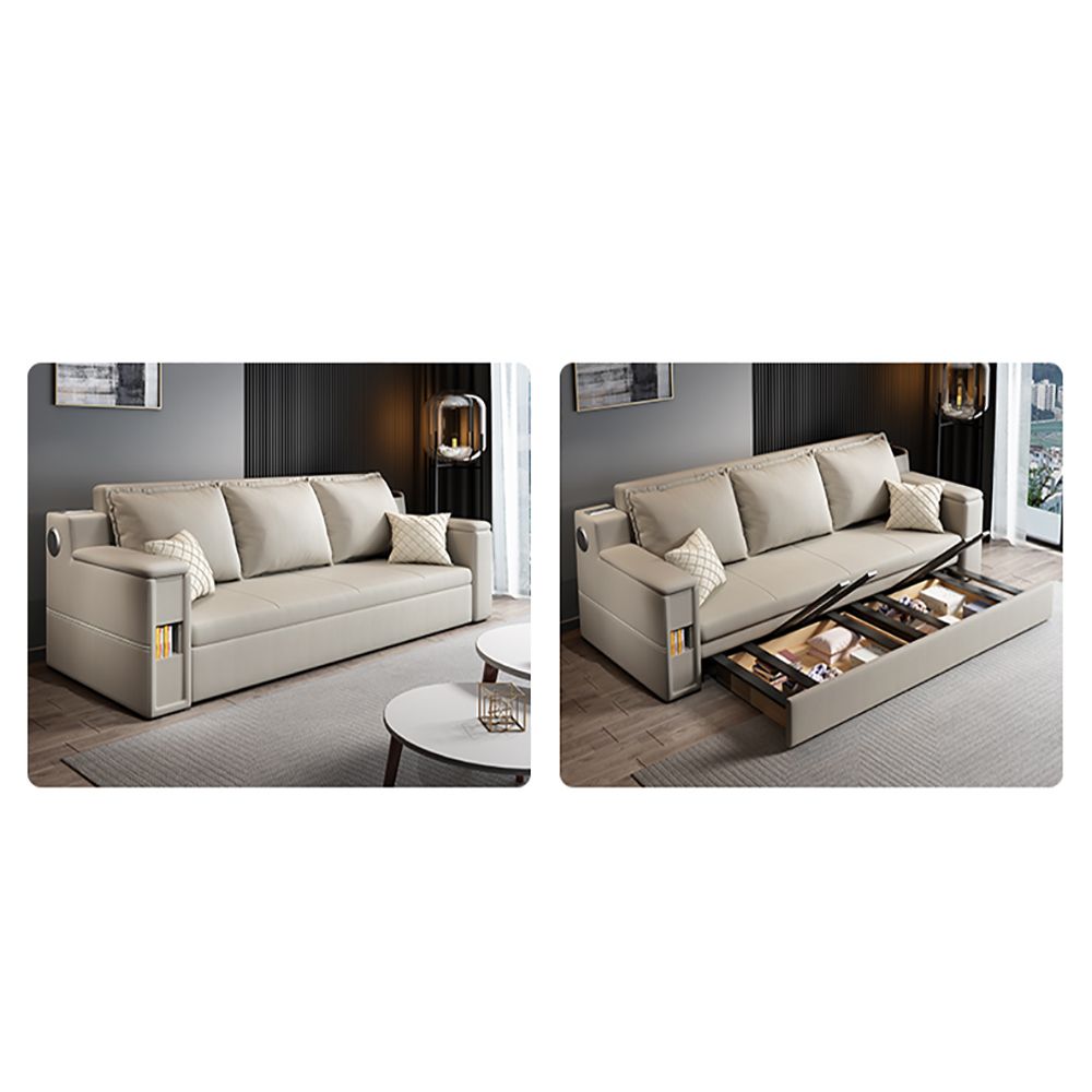 82.7" Convertible Bed Full Sleeper Sofa Leathaire Upholstered Storage Sofa