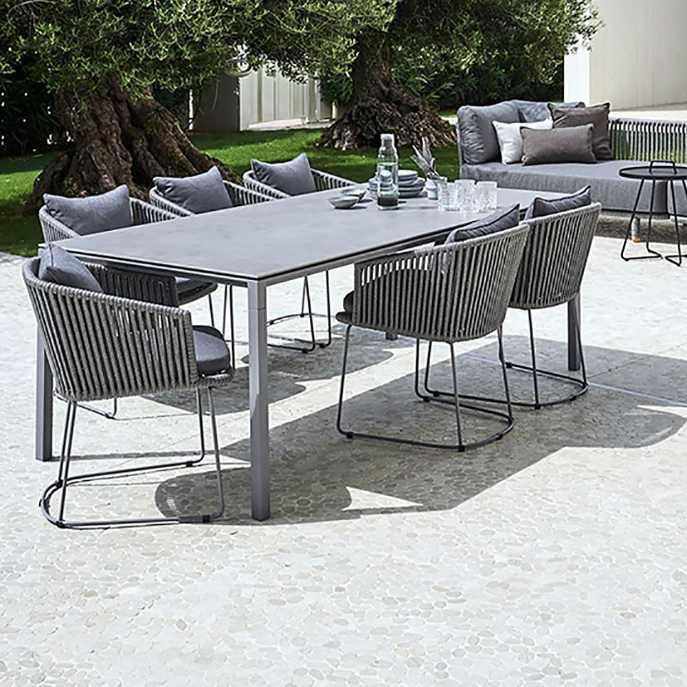 7Pieces Outdoor Dining Set with Tempered Glass Top Table and Rope