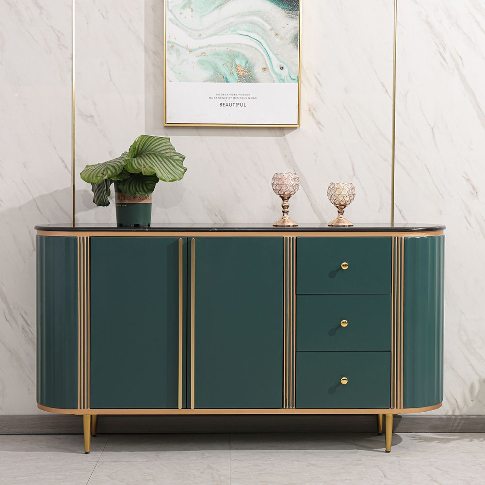 Italian Green Buffet Oval Stone Top Sideboard 2 Doors 1 Shelf 3 Drawers