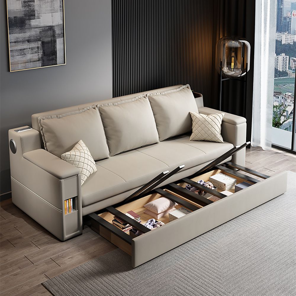 82.7" Convertible Bed Full Sleeper Sofa Leath-aire Upholstered Storage Sofa