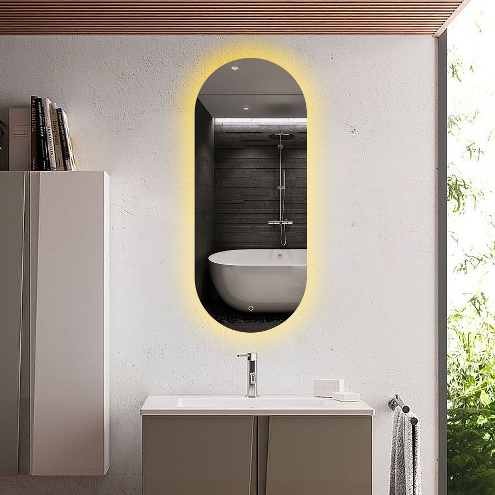 450mm x 1100mm Acrylic Capsule Wall Mounted LED Bathroom Mirror AntiFog Frameless