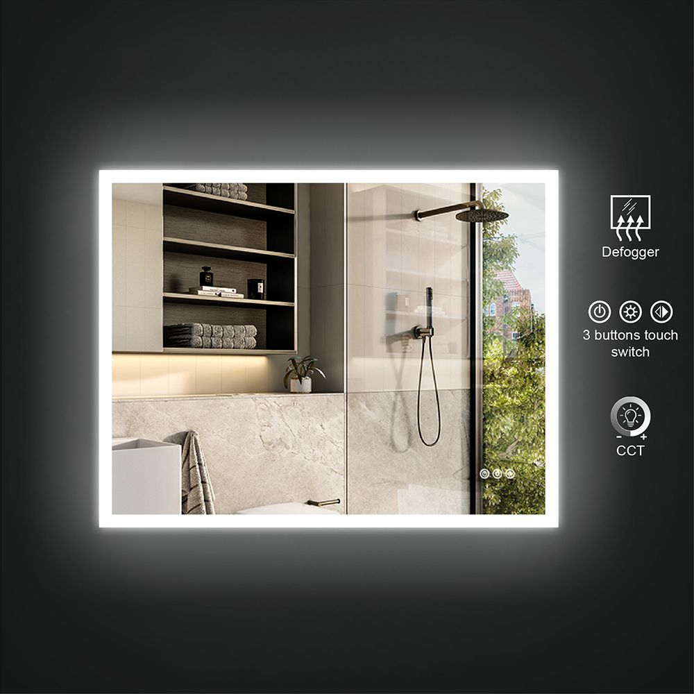 900mm x 700mm Frameless Rectangle Wall Mounted LED Bathroom Mirror AntiFog