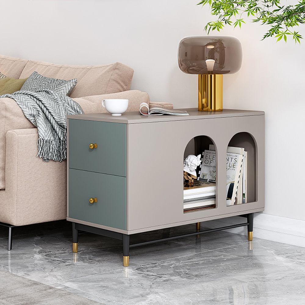 Wooden Gray Side Table with Storage Narrow End Table with Drawers
