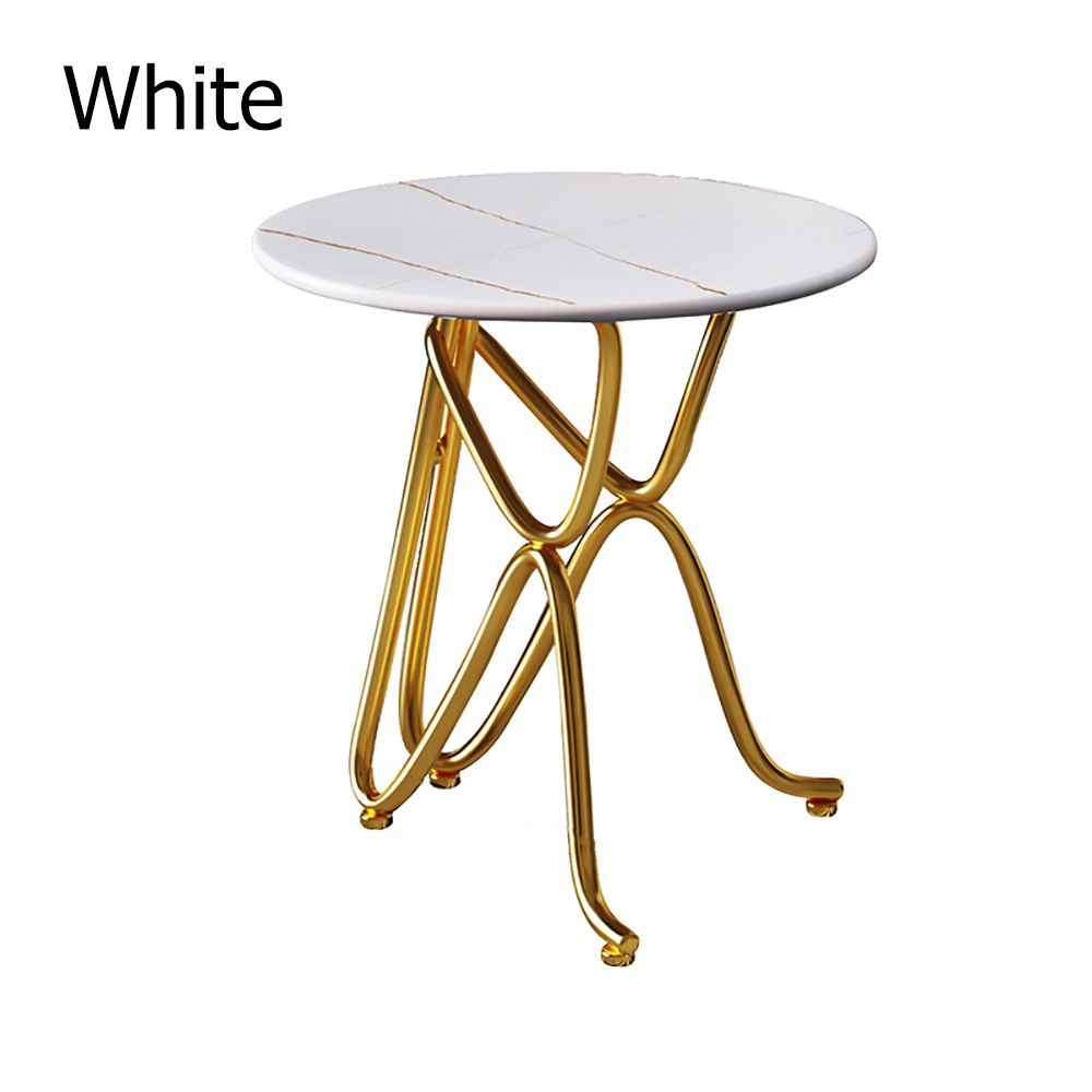 Modern White End Table Metal Side Table Stone Round Tabletop