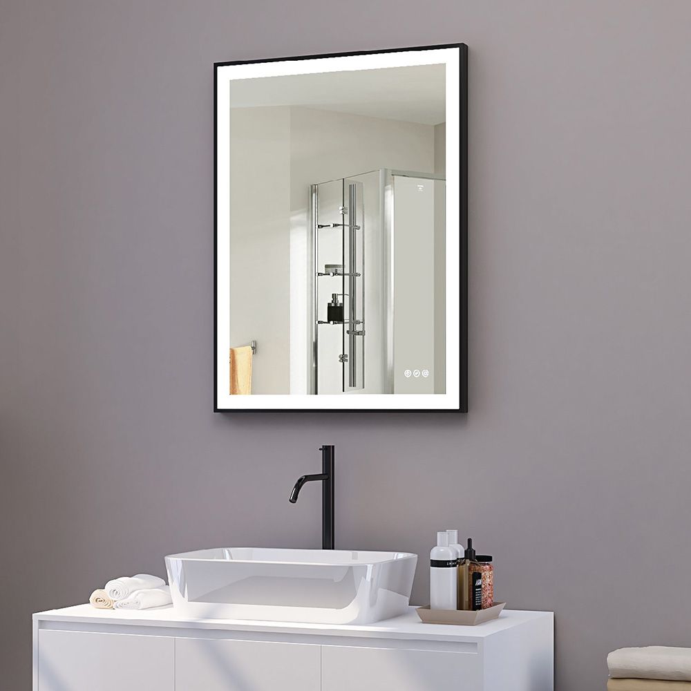 600mm x 800mm Matte Black Frame Rectangle Wall Mounted LED Bathroom