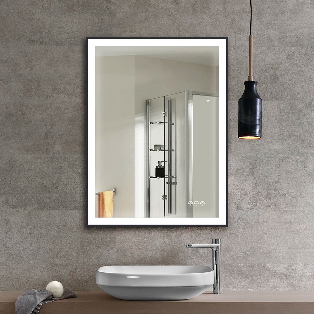 600mm x 800mm Matte Black Frame Rectangle Wall Mounted LED Bathroom