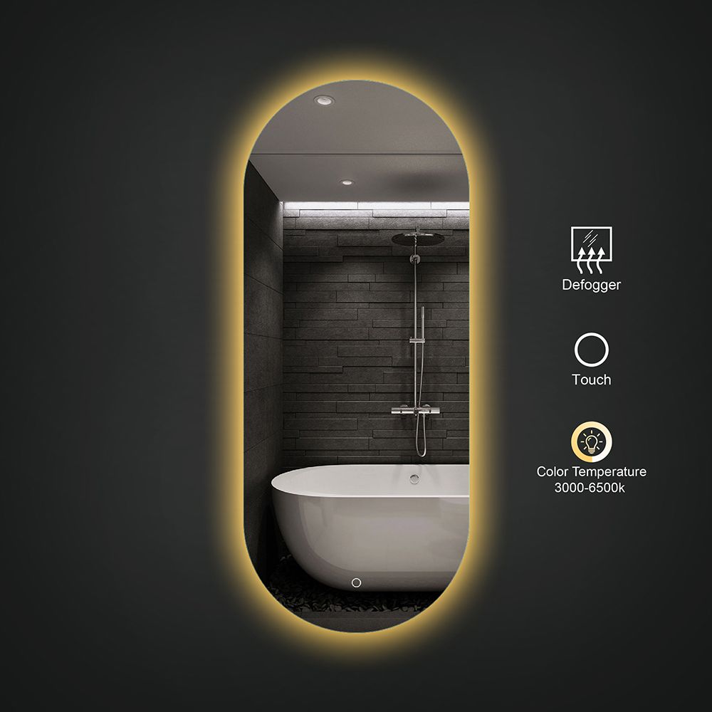 450mm x 1100mm Acrylic Capsule Wall Mounted LED Bathroom Mirror AntiFog Frameless