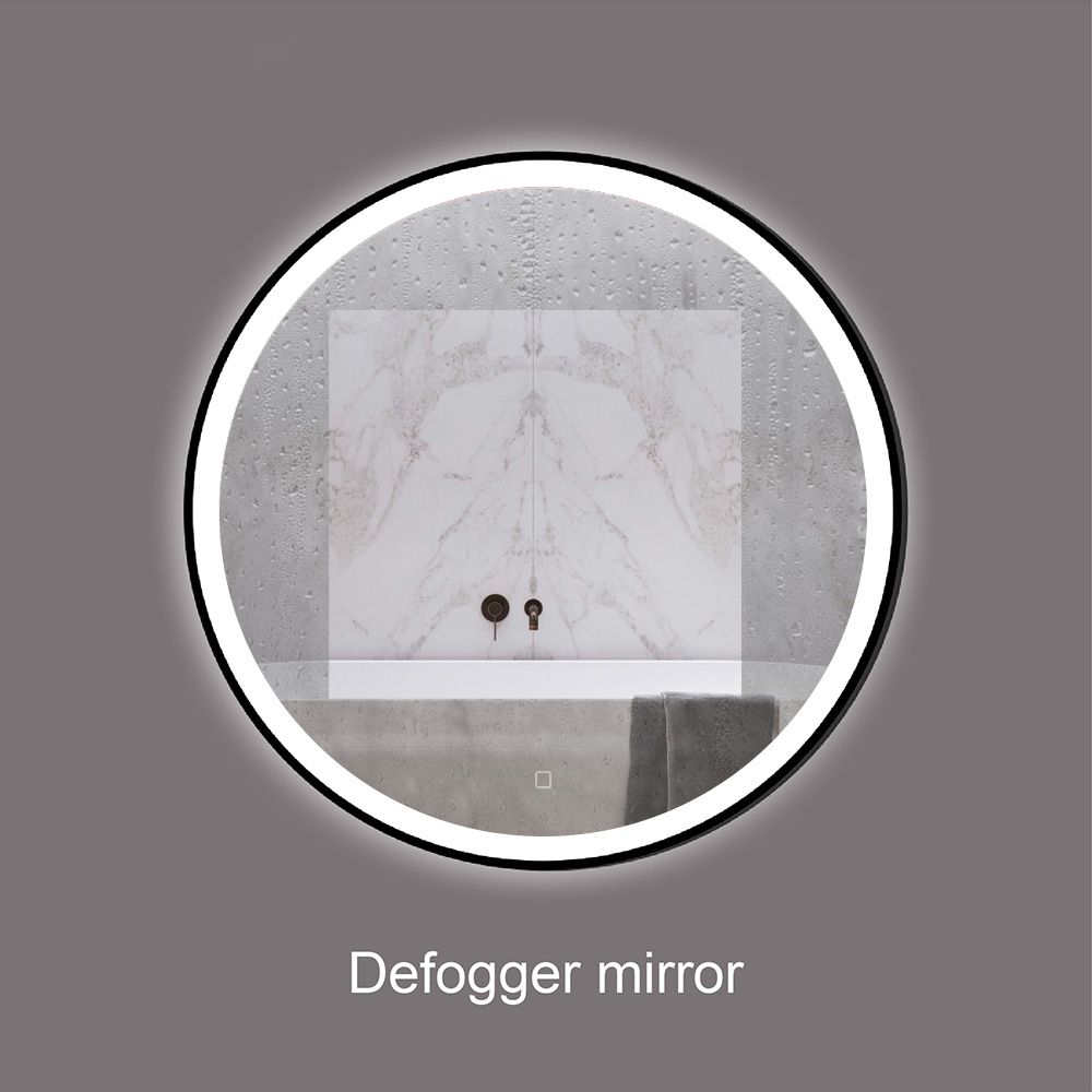 600mm Matte Black Frame Round Wall Mounted LED Bathroom Mirror AntiFogLarge