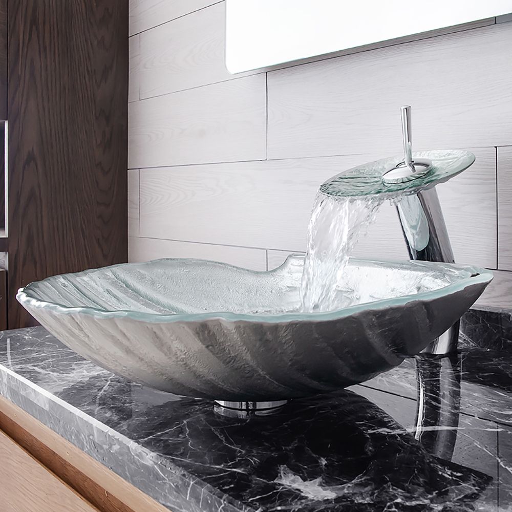 Vessel Transparent Shell Shaped Crystal Glass Bowl Bathroom Wash Sink
