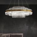 Modern Tiered Crystal LED Chandelier in Brass Dimmable Light