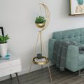 Half-Moon Plant Stand with Shelf in Gold Modern End Table