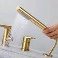 Brushed Gold Deck-Mount 3-Hole Bath Filler Tap with Handshower Solid Brass