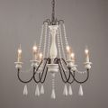French Country Candle-Style 6-Light Wood Bead Swag 1-Tier Wooden Chandelier White