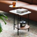 Modern Gold & Walnut & White Wood & Marble End Table with 3 Tiers