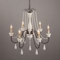 French Country Candle-Style 6-Light Wood Bead Swag 1-Tier Wooden Chandelier White