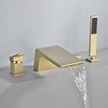 Waterfall Deck-Mount 4-Hole Bath Tap with Handshower in Brushed Gold