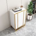 Modern White & Gold Wooden Chest of 4 Drawers with Stainless Steel Legs