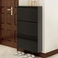 Black Narrow Shoe Storage Cabinet Wall Mounted in Small-Homary