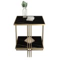 Black Stone Top Side Table with Storage and Geometric Gold Frame