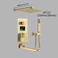 LED Digital Display Brushed Gold Wall-Mount Rain Shower Set 2-function Shower Valve