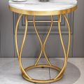 White Round Side Table with Storage Marble Top Metal Frame