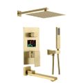 LED Digital Display Brushed Gold Wall-Mount Rain Shower Set 2-function Shower Valve