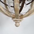 Retro Rustic Weathered Wooden Globe Metal Orb Crystal 5-Light Chandelier Medium