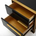 Modern 2 Drawers Black Lacquer Nightstand in Gold