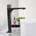 Modern Bathroom Monobloc Tap Tall Basin Mixer Tap with Press Button in Black & Rose Gold