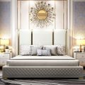 Cal King Faux Leather Upholstered Bed Sunken Metal and Wood Bed Frame