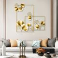 2 Pieces Rectangular Ginkgo Leaves Metal Wall Decor with Hollow-Out Design