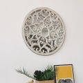 Round Vintage Wall Mirror Hollow-out Carved Flower Art with MDF Frame