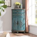 Antique Triangle Wood Accent Corner Cabinet with 2 Doors & 2 Drawers in Blue