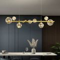 Modern Gold Glass Globe LED Kitchen Island Light 8-Light with Adjustable Cables
