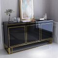 59" Black Wood Sideboard Buffet Cabinet with Storage 3 Doors Gold Base