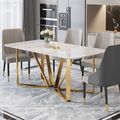 Modern Rectangle 1600mm Faux Marble Dining Table Gold Base Stainless ...