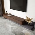 Minimalist 3-Drawer Retracted & Extendable TV Stand in Walnut & Gray Up ...