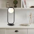 Black Metal White Glass Globe Table Lamp LED for Bedroom