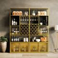 Industrial Gold 5-Tier Freestanding Wine Rack Storage with Glass Holder