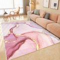 Pink and Gold Abstract Modern Rectangle Area Rug 1600mm x 2300mm Flowing Pattern