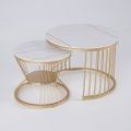 Modern White Nesting Coffee Tables Round Set of 2 with Stone Top