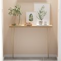 Modern Narrow Rectangular Console Table with Wooden Top Metal Legs